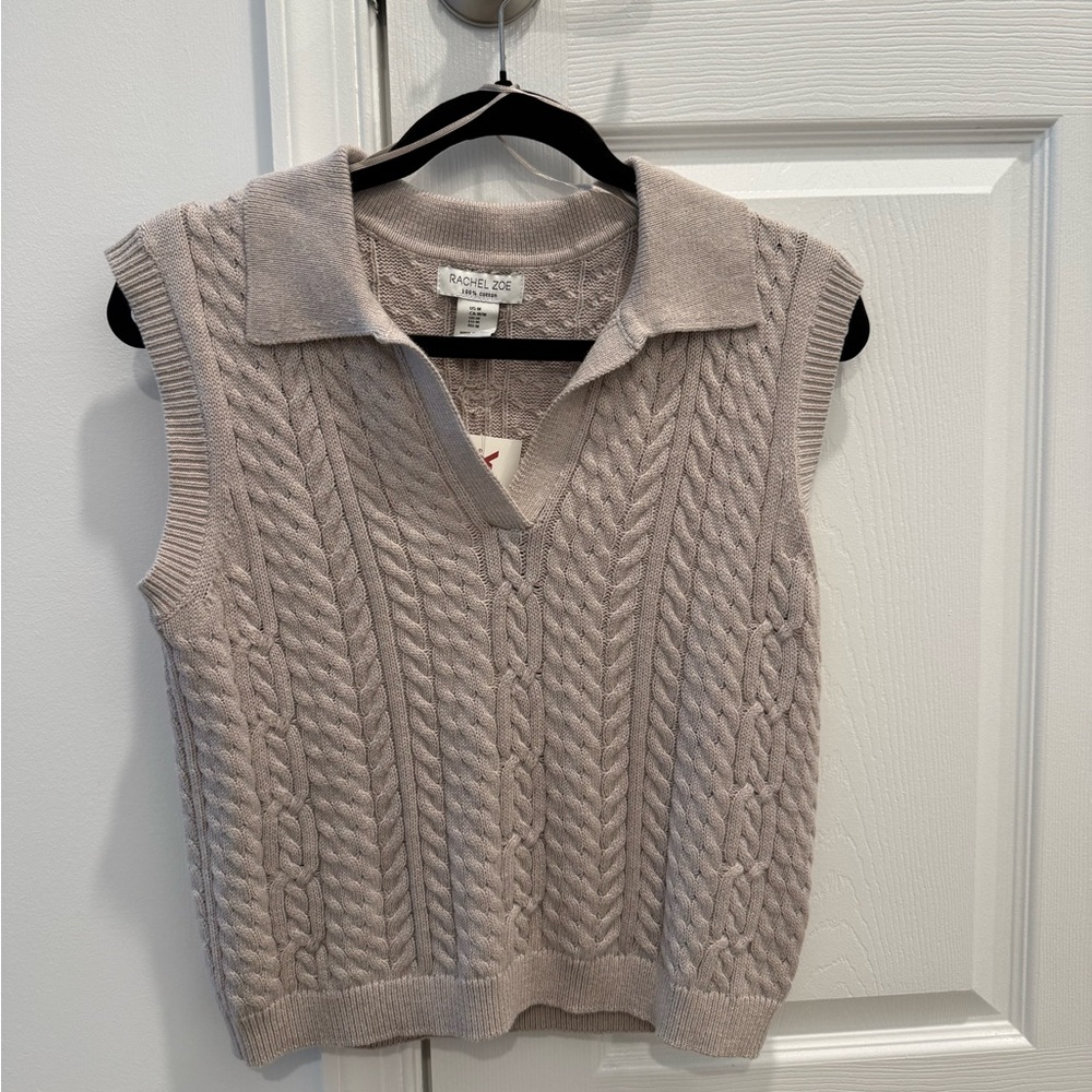 Rachel Zoe V-Neck Cable Knit Sweater Vest - Cream - New With Tags
